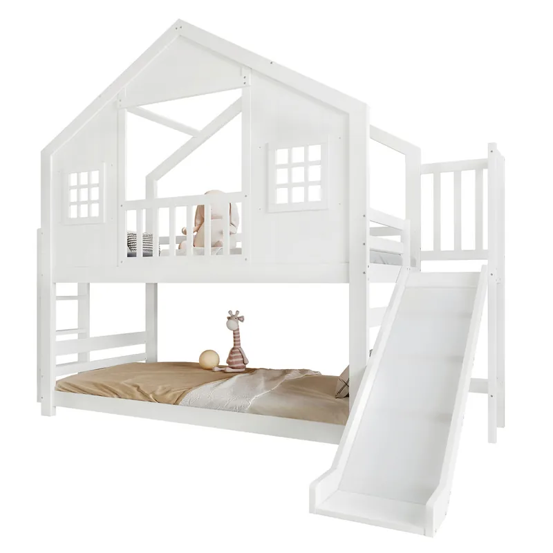 Litera infantil de madera maciza 90x200 cm,blanco - Descanso