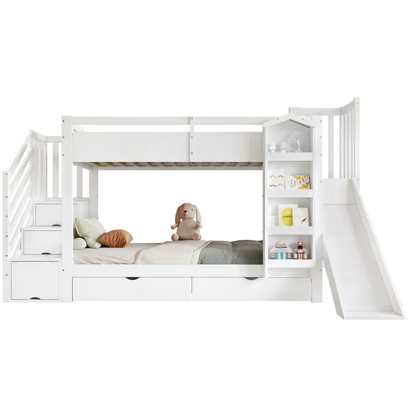 Litera infantil de madera maciza 90x200 cm,blanco - Descanso