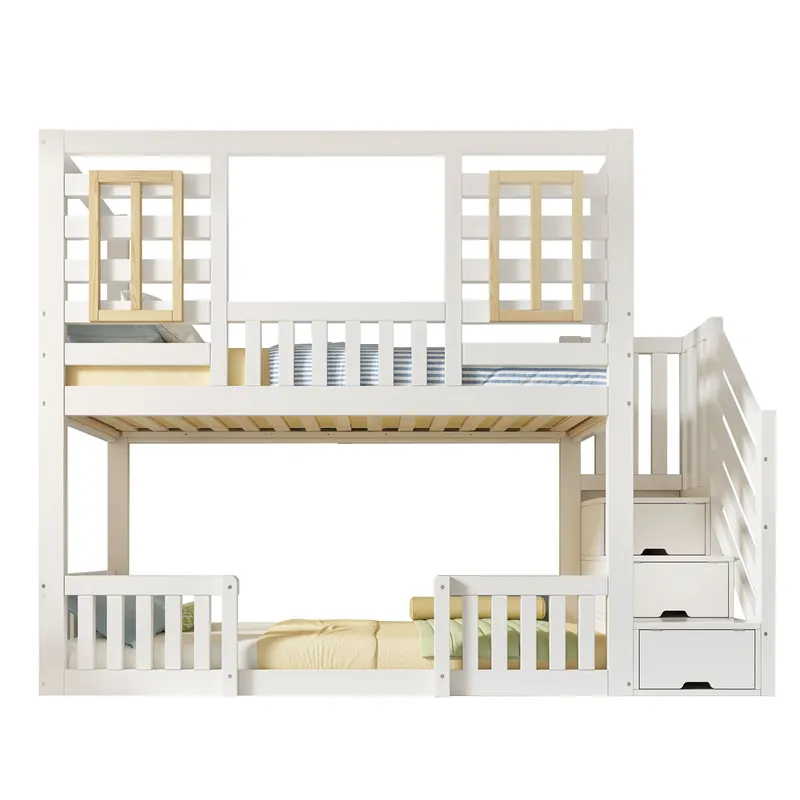 Litera infantil de madera maciza 90x200 cm,blanco - Descanso