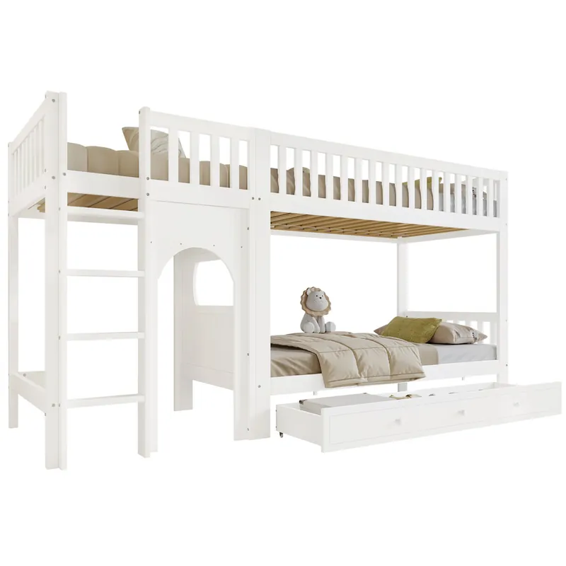 Litera infantil de madera maciza 90x200 cm,blanco - Descanso