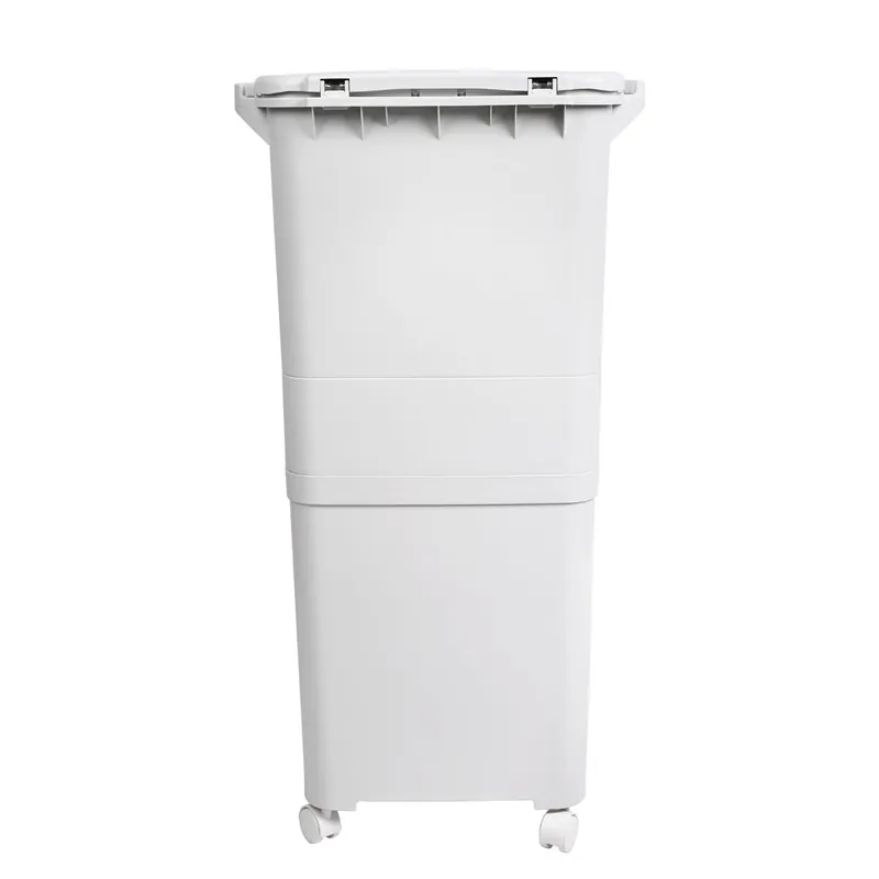 Papelera de reciclaje de clasificación selectiva con pedal, ruedas y asa de triple compartimento de 42L (24L + 4L + 14L). - Baño
