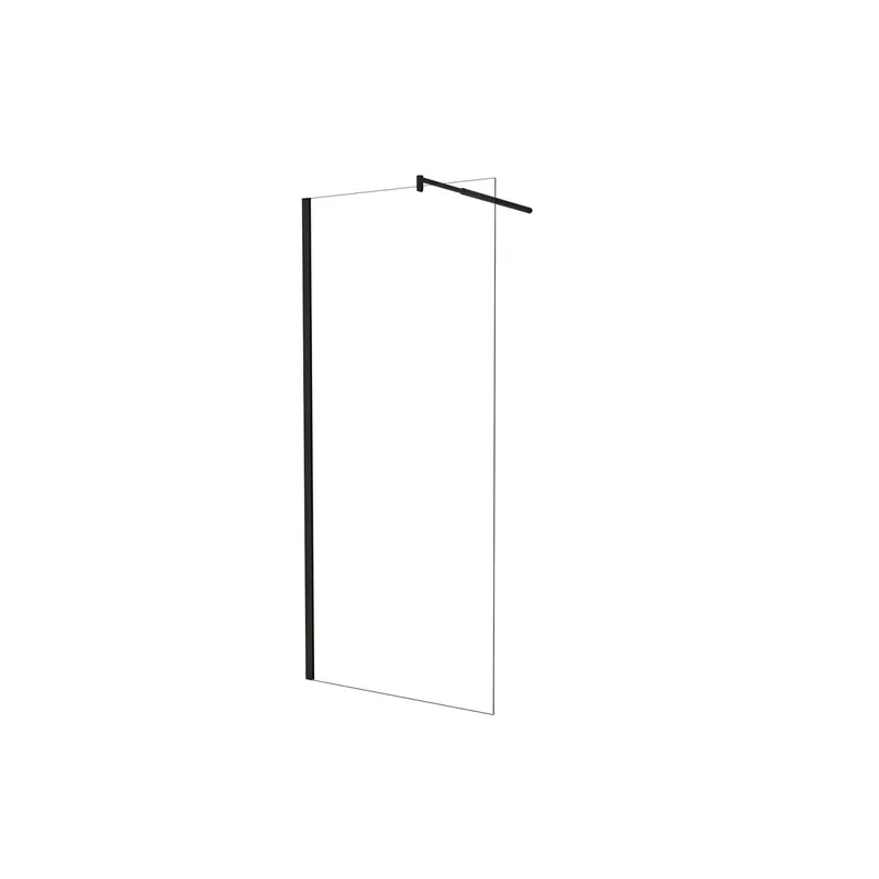 Walk in Mampara de ducha fija frontal 1 hoja sin marco exterior,Cristal templado antical 5mm con Barra 70-120cm,Perfil Negro Mate,(680-700)x1900mm