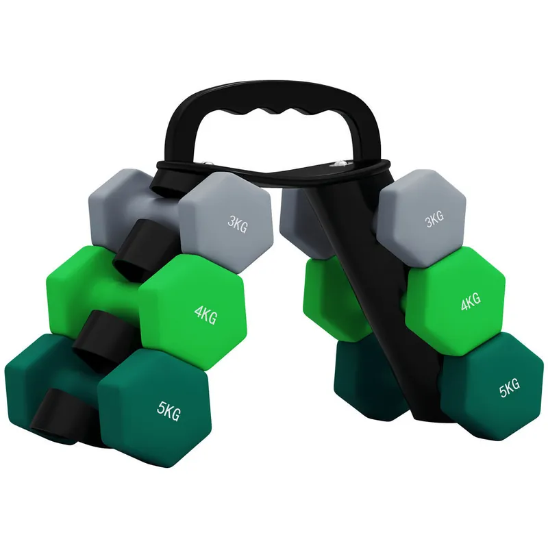 SPORTNOW Juego de Mancuernas de 6 Piezas 24 kg Mancuernas Hexagonales con Soporte de Almacenamiento y Mango Antideslizante para Musculación Entrenamiento en Casa Gimnasio Multicolor - Deporte