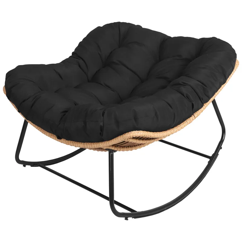 Mecedora de ratán sintético con cojín negro CINTA - Sofás sillones puffs