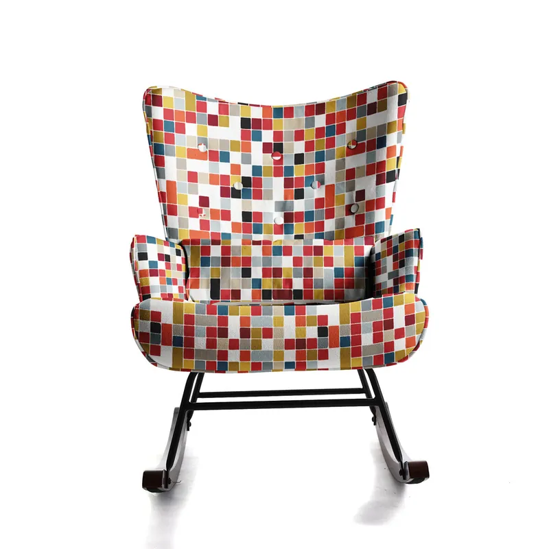 Mecedora HOMEMIYN: Tela de lino sintético, estampado de mosaico colorido - 91 x 67 x 86 cm