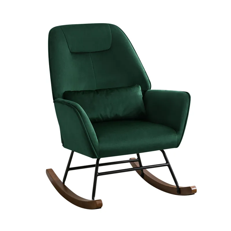 Mecedora de terciopelo, soporte lumbar, mecedora de Sala de estar, mecedora de Sala infantil, verde oscuro - Sofás sillones puffs