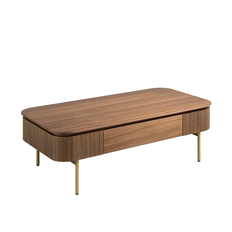 ANGEL CERDA Mesa centro rectangular nogal y acero pulido dorado - Muebles