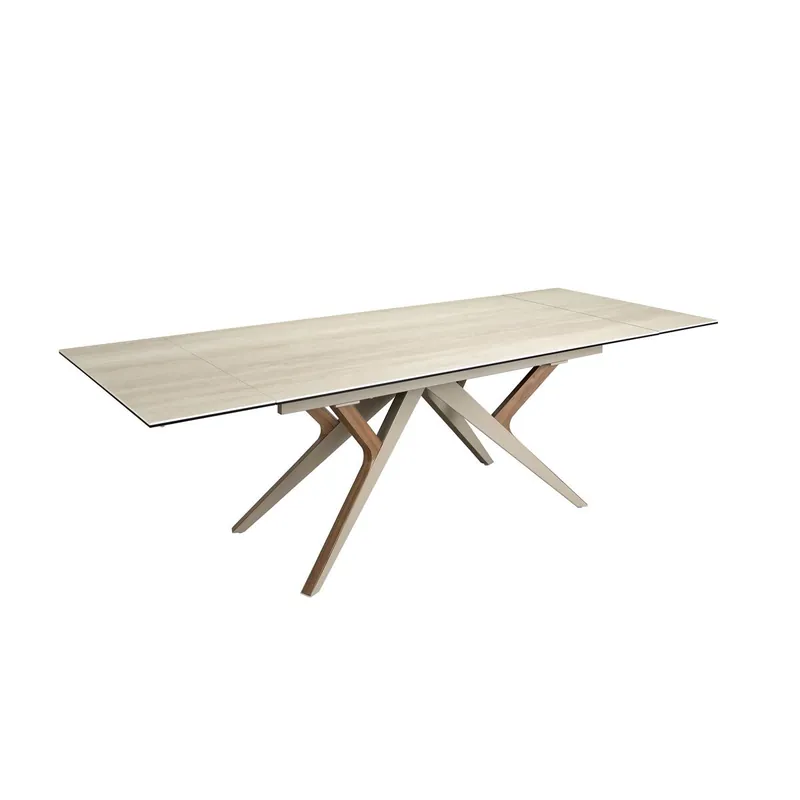 ANGEL CERDA Mesa comedor extensible rectangular mármol porcelánico, acero arena metalizado y nogal - Muebles