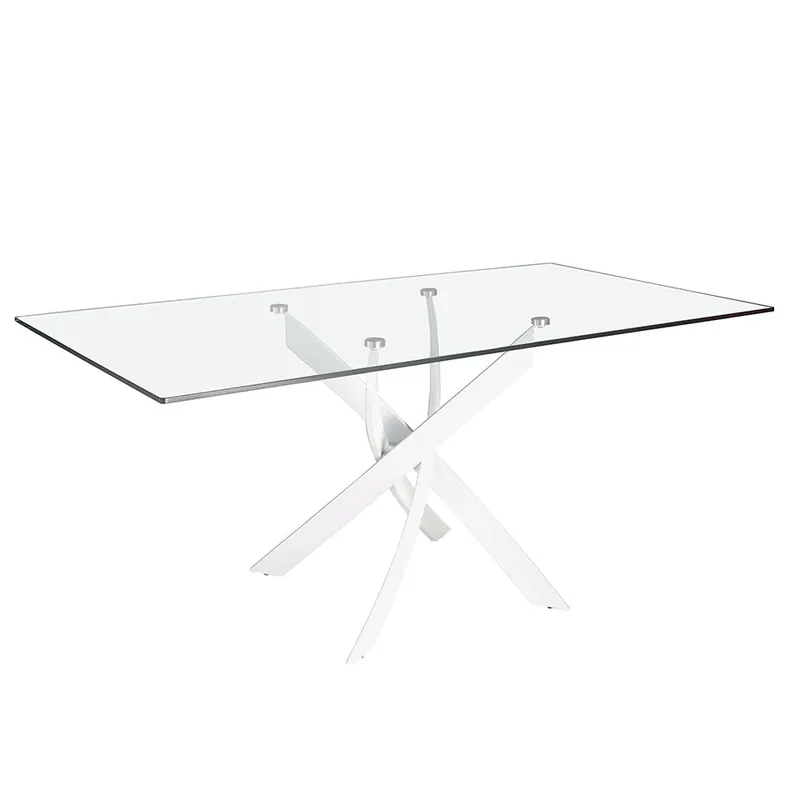 ANGEL CERDA Mesa comedor rectangular cristal templado y acero blanco - Muebles