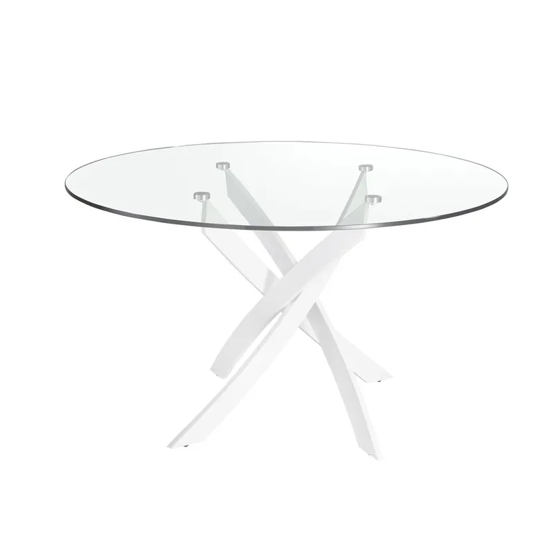 ANGEL CERDA Mesa comedor redonda cristal templado y acero blanco - Muebles