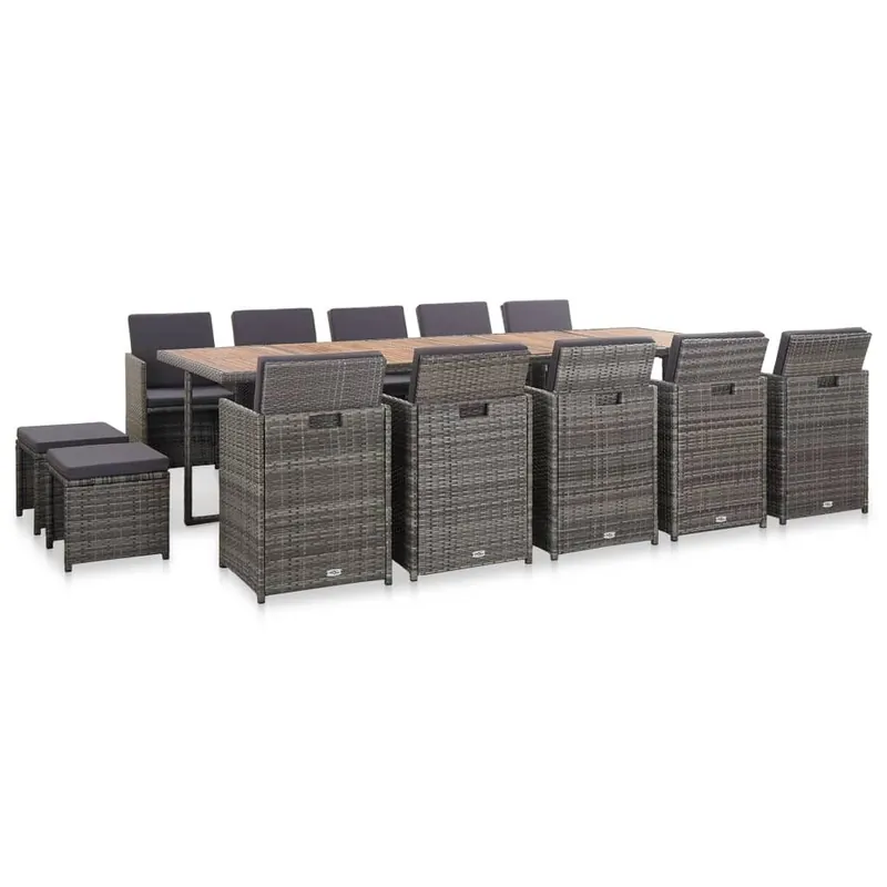 vidaXL Set comedor de jardín 15 piezas y cojines ratán sintético gris