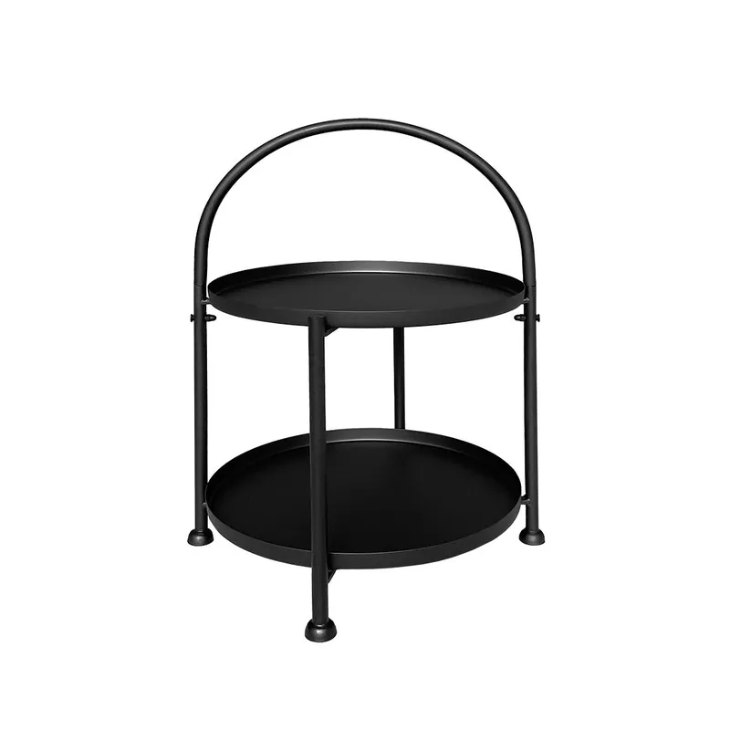 Acomoda Textil – Mesa Auxiliar de 2 Alturas para Recibidor, Salón y Oficina. Mesita de Metal Redonda 2 Niveles 45x34 cm para Interior y Exterior Cómoda, Ligera y Decorativa. - Muebles