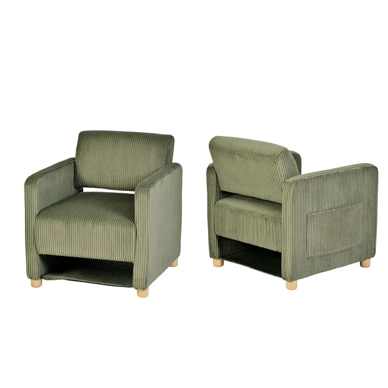 Pack de 2 Sillones Acolchados con Asiento Amplio y Reposabrazos, en Pana, Patas de Madera Maciza, Beige - Sofás sillones puffs