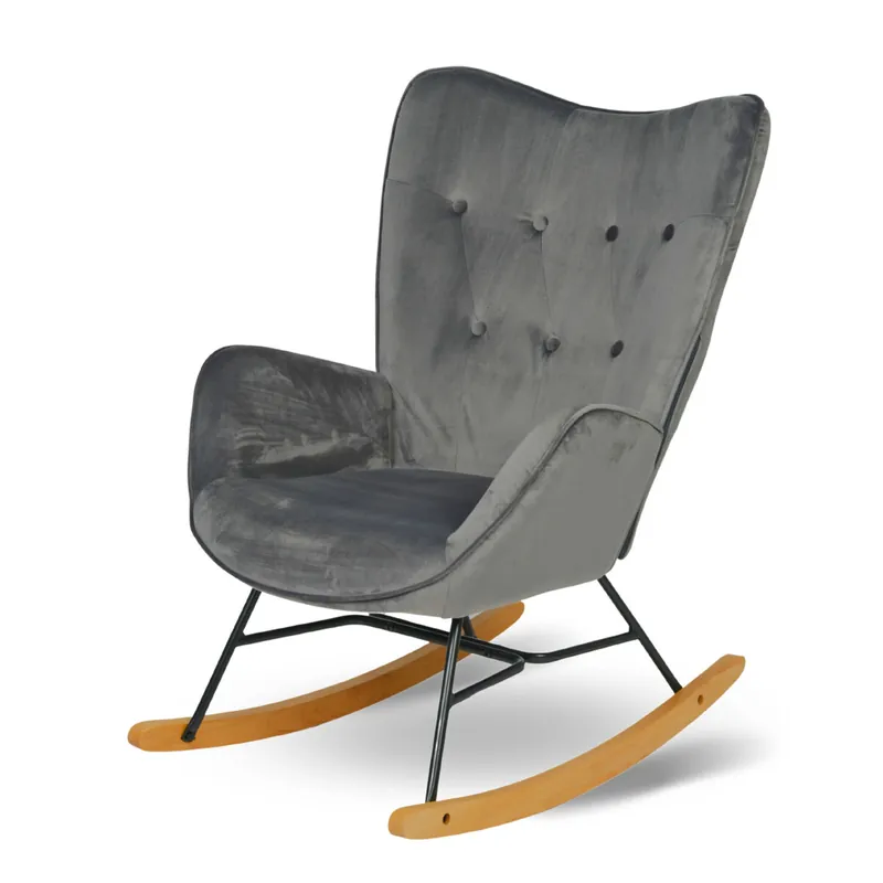 MEUBLES COSY Silla Mecedora De Relax Tapizada En Tela Gris Con Respaldo Alto Ergonómico Apoyabrazos Acolchados Base De Madera Natural Y Metal Diseño Moderno Medidas 98x68x85 Cm Resistente Hasta 120 Kg Ideal Para Salón Dormitorio - Sofás sillones puffs