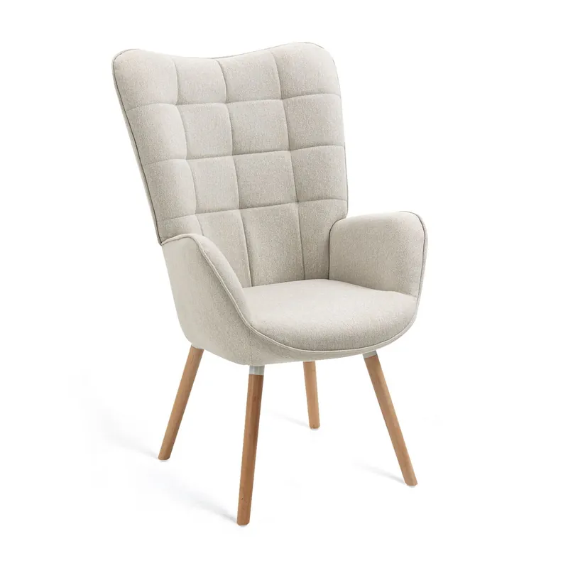 MEUBLES COSY Silla De Relax Tapizada En Tela Beige Con Respaldo Alto Ergonómico Asiento Acolchado Piernas De Madera Estilo Moderno Medidas 106x66x53 Cm Altura De Asiento 45 Cm Ideal Para Salón Dormitorio Oficina - Sofás sillones puffs