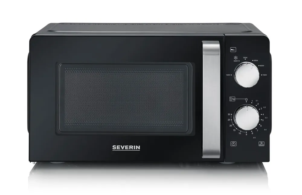 SEVERIN Microondas Individual, Microondas Analógico para Calentar y Descongelar, Microondas Manual con Plato Giratorio para una Distribución Uniforme del Calor, Negro, 700 W, 17 L, MW 7886 - Electrodomésticos