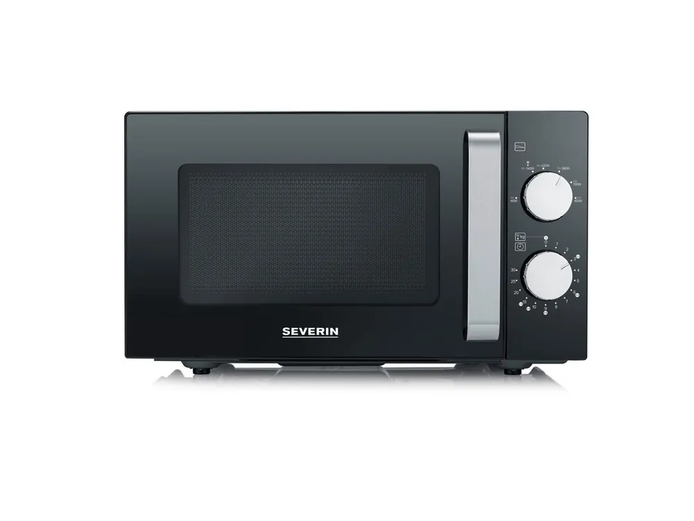 SEVERIN Microondas Individual con Base de Vidrio, Microondas Analógico para Calentar y Descongelar, Microondas Manual Apto para Platos Cuadrados, Negro/Acero Inoxidable, 800 W, 20 L, MW 7761 - Electrodomésticos