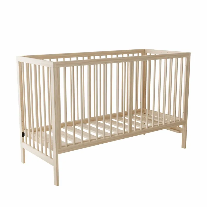 Cuna de bebé de madera multifuncional 120x60x90 cm - convertible en cuna de colecho, escritorio y caballete, altura ajustable, madera de pino - Natural