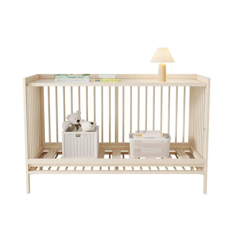 Mueble infantil combinado - multifuncional: cuna, armario y estantería giratoria - Natural