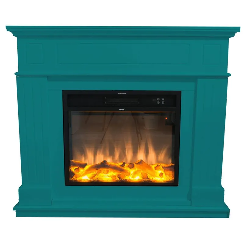 Chimenea De Suelo y Pared Para Uso De Oficina. Compuesto Por Un Marco Turquesa y Un Quemador Eléctrico Negro De 1500w Con Efecto De Llama Real Led. Chimenea De Diseño Con Mando a Distancia. Hecho De Madera Mdf De Alta Calidad Fácil De Colocar o Mover. - Electrodomésticos