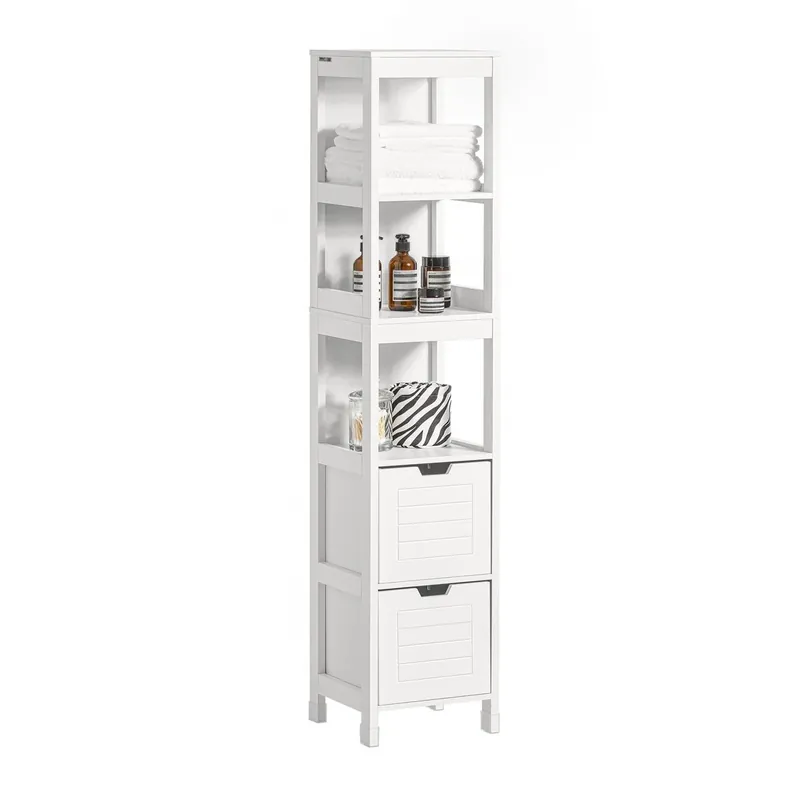 SoBuy Mueble Columna de baño Armario para baño-3 estantes y 2 Cajones Oscuro FRG126-SG