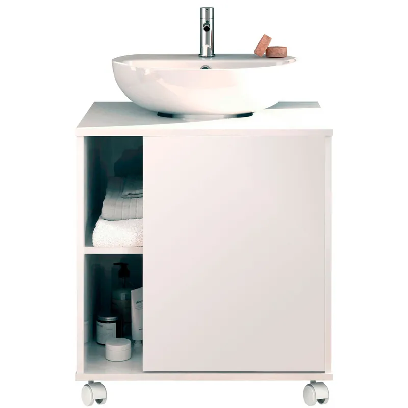 Briebe Esencia Mueble Baño Bajo Lavabo Pie Armario Auxiliar para Lavabos con /sin Pedestal 64x59x45 Almacenaje, , Blanco