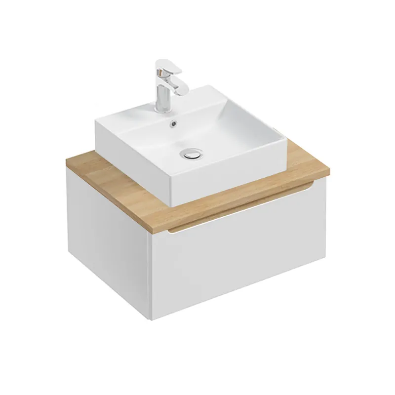 Mueble lavabo individual 60cm 1 cajón Livia Blanco y Madera - Baño
