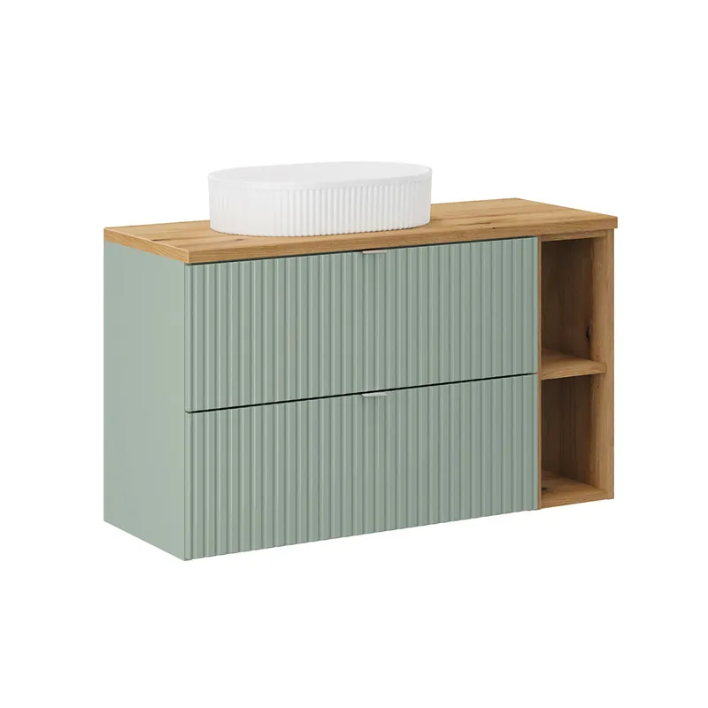 Mueble lavabo individual 100cm 2 cajones 2 compartimientos Jade Verde y Madera - Baño