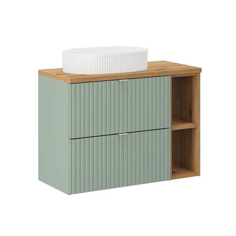 Mueble lavabo individual 80cm 2 cajones 2 compartimientos Jade Verde y Madera - Baño