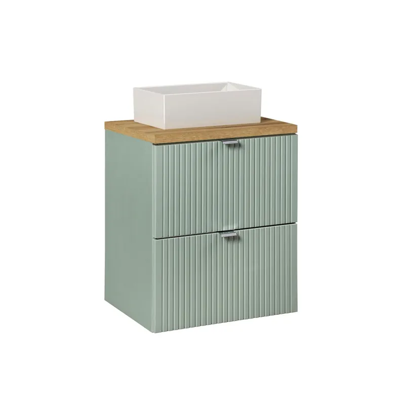 Mueble lavabo individual 50cm 2 cajones Jade Verde y Madera - Baño