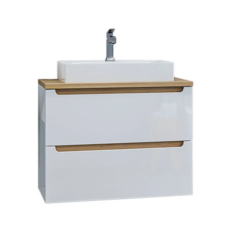 Mueble lavabo individual 80cm 2 cajones Livia Blanco y Madera - Baño