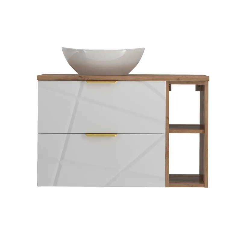 Mueble lavabo individual 80cm 2 compartimientos Aurora Blanco y Madera - Baño