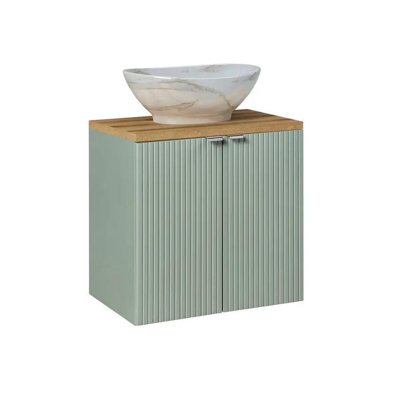 Mueble lavabo individual 60cm 2 puertas Jade Verde y Madera - Baño