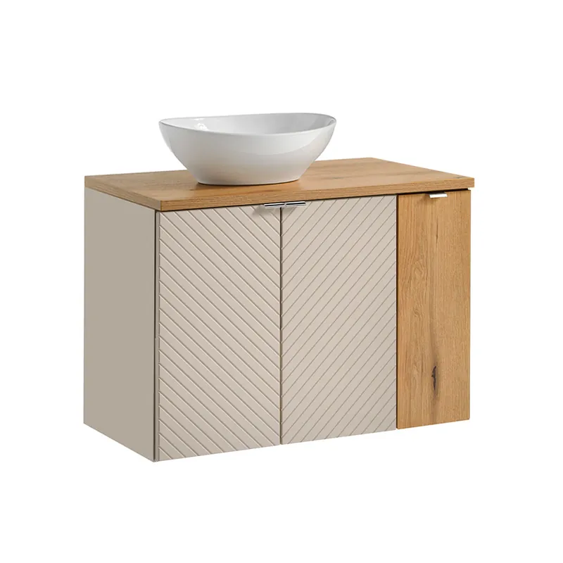 Mueble lavabo individual 80cm 3 puertas Manoa Cachemira y Madera - Baño