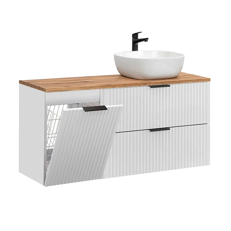 Mueble lavabo individual 120cm cesto de ropa Adriel Negro y Madera - Baño