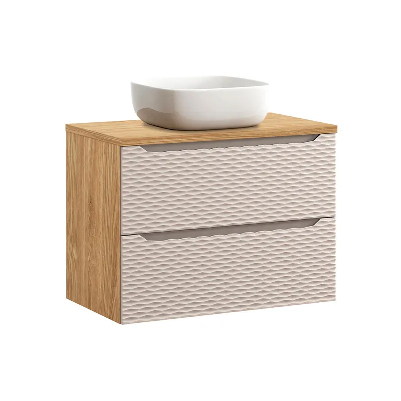 Mueble lavabo individual 80cm Elora Beige y madera - Baño