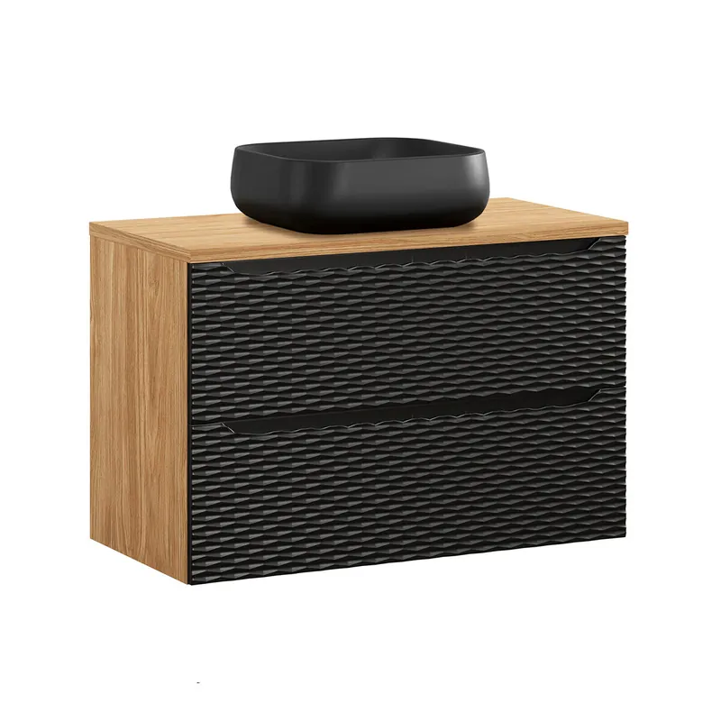 Mueble lavabo individual 90cm Elora Beige y madera - Baño