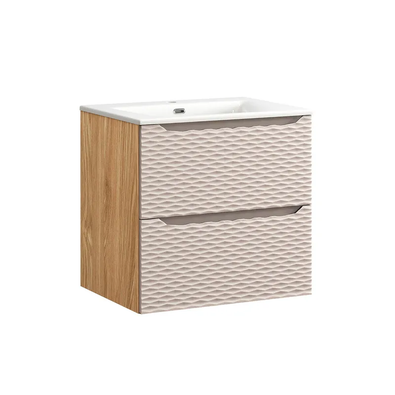 Mueble lavabo individual encastrado 60cm Elora Beige y madera - Baño