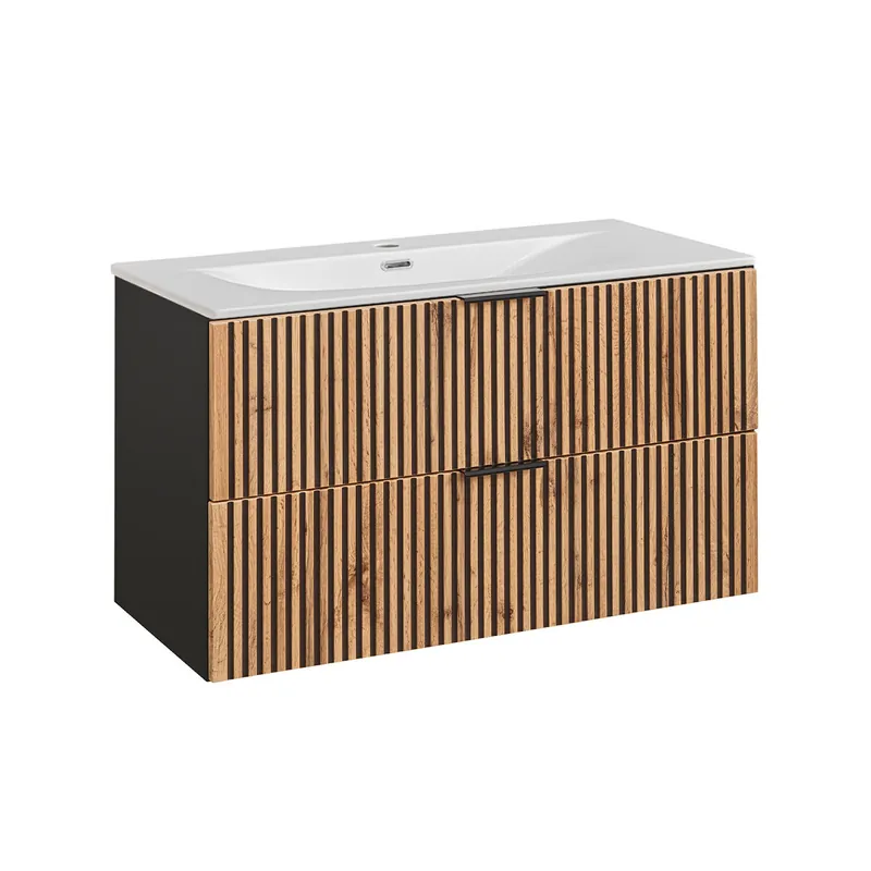 Mueble lavabo individual encastrado 100cm Gaia Madera y Negro - Baño