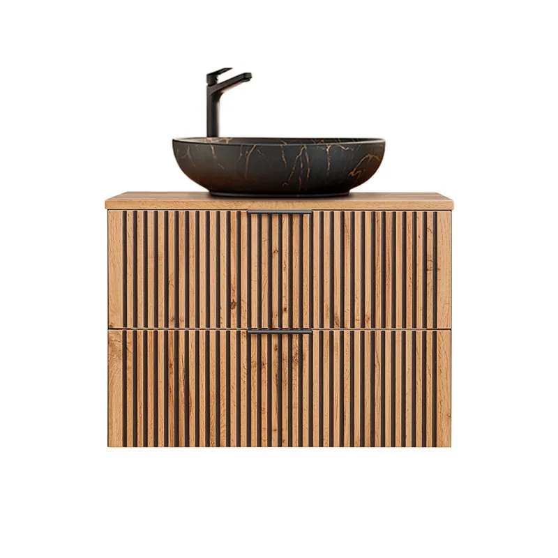 Mueble lavabo individual 80cm Gaia Madera y Negro - Lavabo Negro
