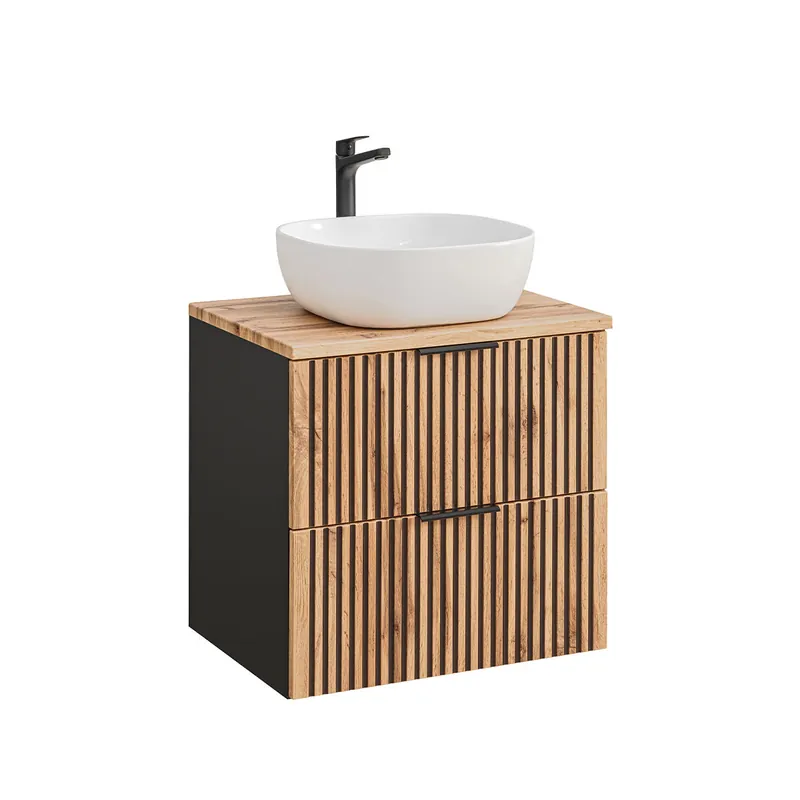 Mueble lavabo individual 60cm Gaia Madera y Negro - Baño