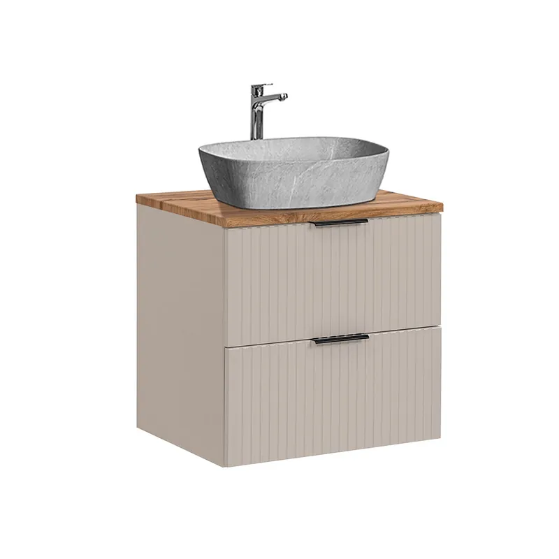 Mueble lavabo individual imitación piedra 60cm Adriel Cachemira y Madera - Baño