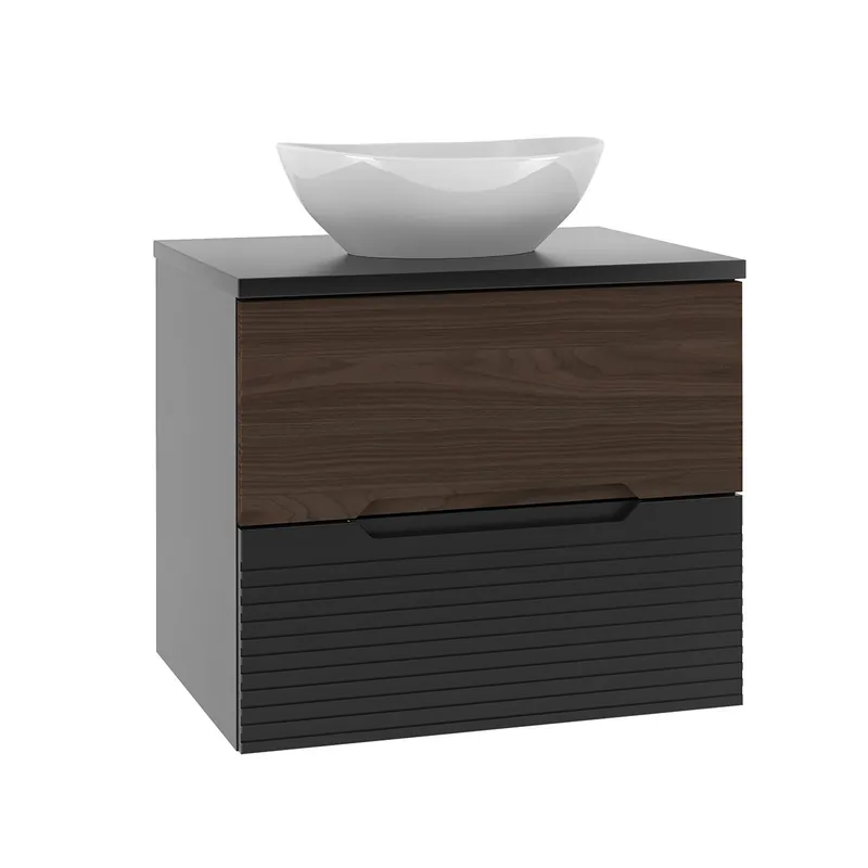 Mueble lavabo individual 60cm Sylla Negro y madera - Baño