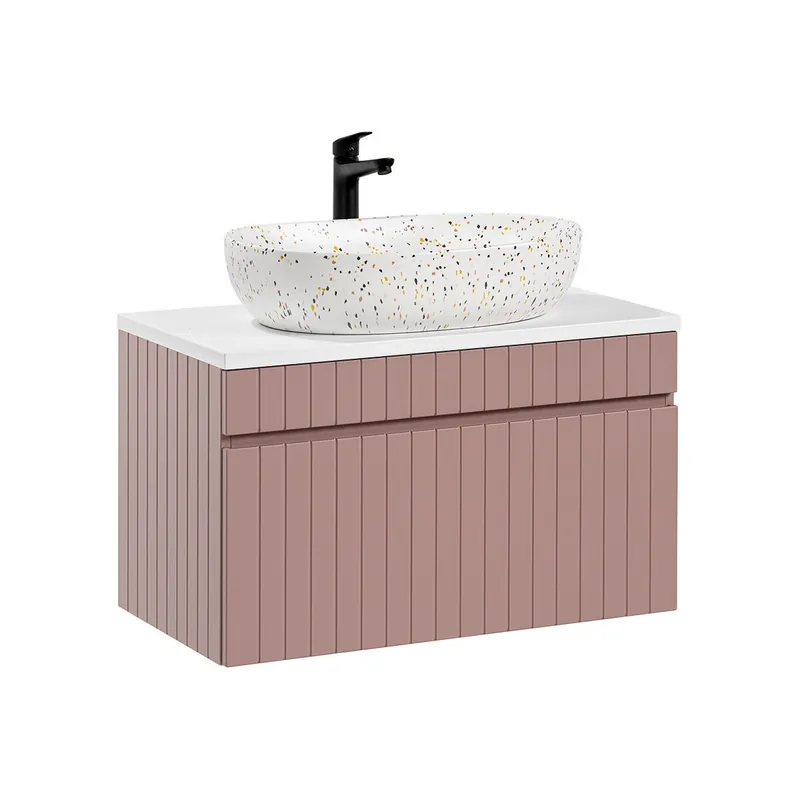Mueble lavabo individual 80cm Zelie Rosado y Blanco - Baño