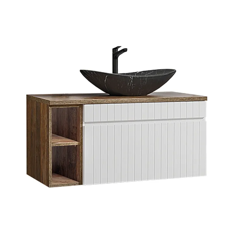 Mueble lavabo simple 100 cm 2 nichos Zelie Blanco Madera y Negro - Baño