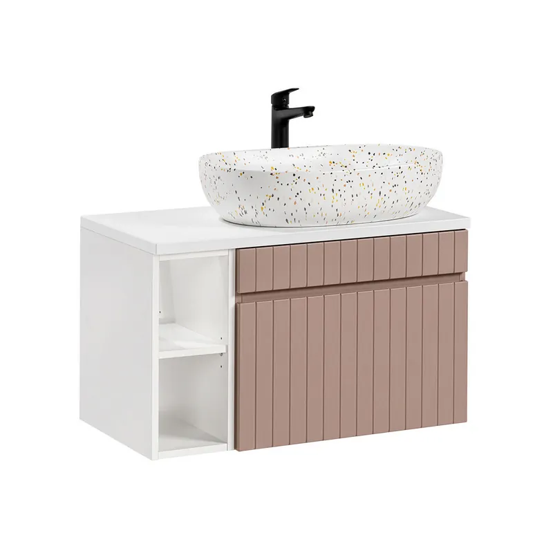 Mueble lavabo simple 80 cm 2 nichos Zelie Rosado y Blanco - Baño