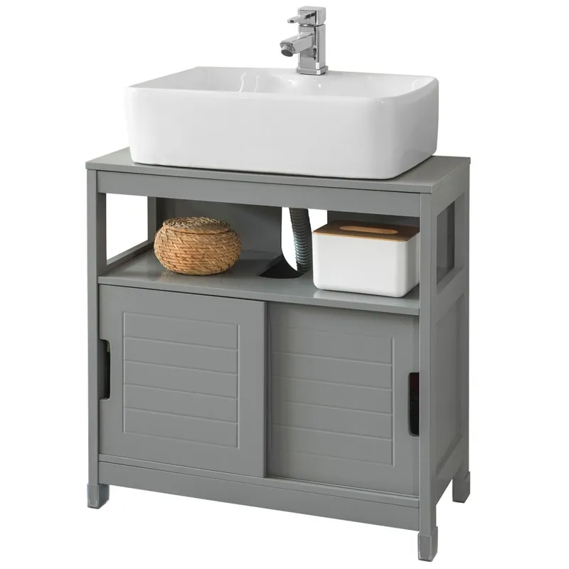 Mueble para Debajo del Lavabo Armario de Baño de Suelo 1 Estante y 2 Puertas Correderas 60 x 30 x 61 cm FRG128-SG SoBuy