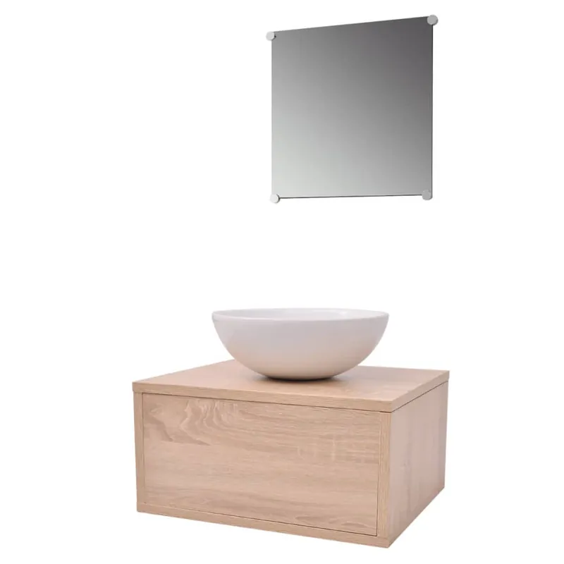 vidaXL Conjunto de mueble y lavabo 3 piezas beige - Baño