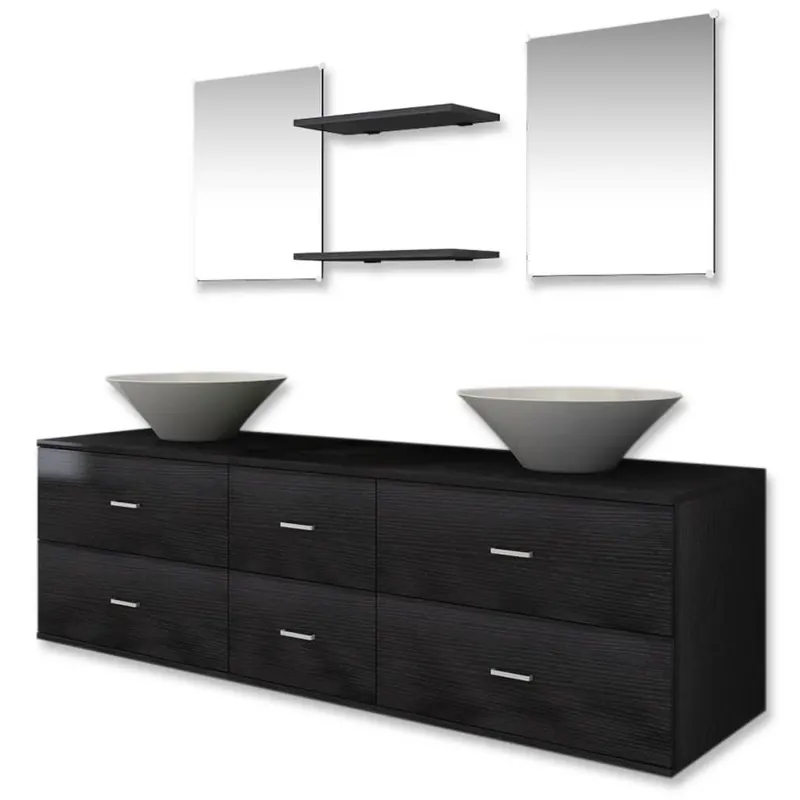 vidaXL Conjunto de muebles de baño y lavabo 7 piezas beige
