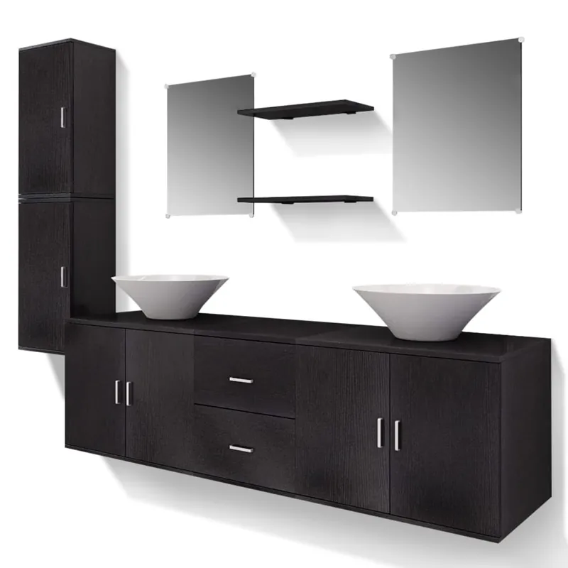 vidaXL Conjunto de muebles de baño y lavabo 9 piezas negro